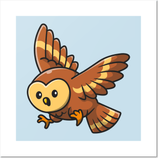 Cute Owl Flying Cartoon Posters and Art